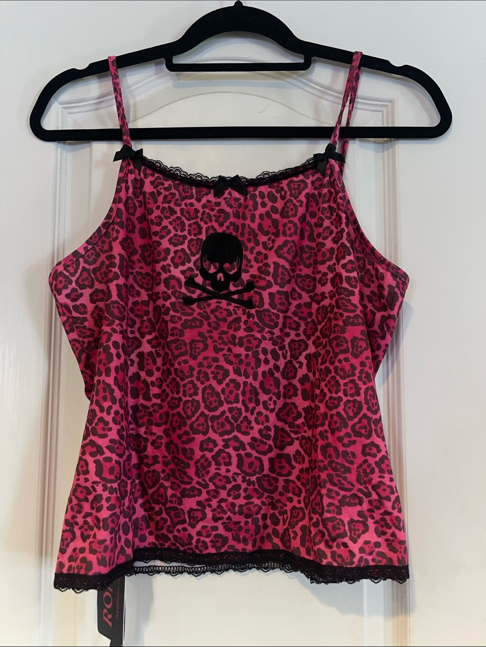 ROMWE Pink Leopard Print Lace-Trim Cami